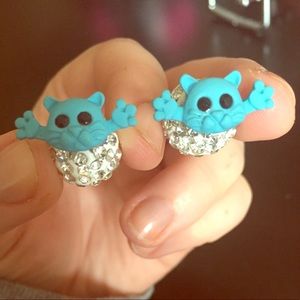 Blue cat earrings